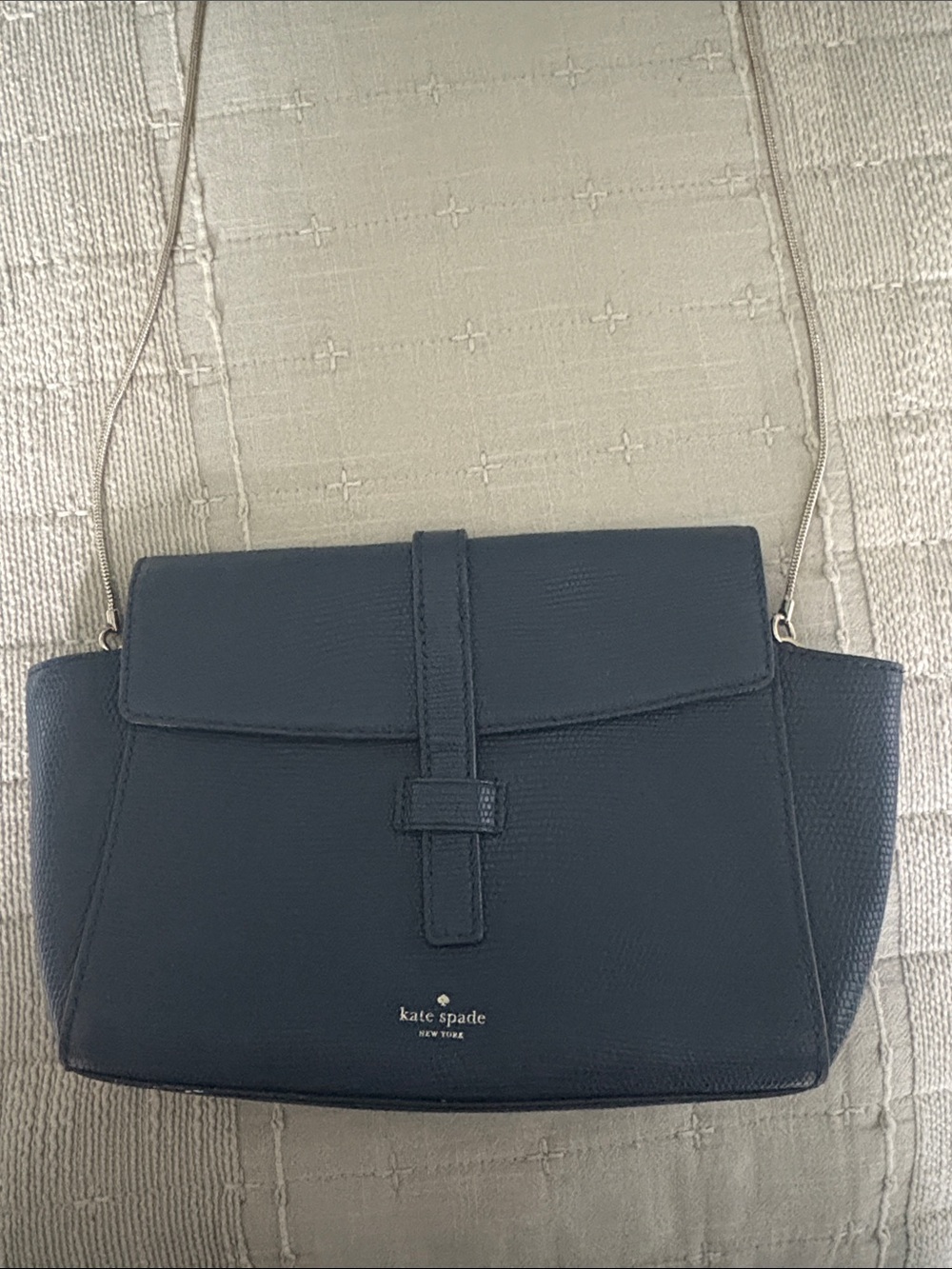 kate spade Navy Textured Leather Crossbody with Chain Strap